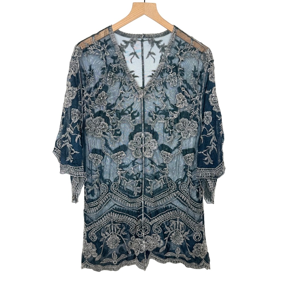 Sheer Floral Embroidered Mesh Dress Boho Whimsigoth Layering witchy Festival